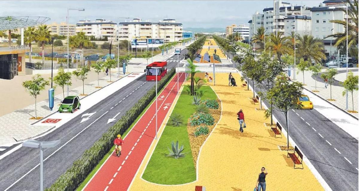 Recreación virtual del bulevar previsto en el anterior proyecto del Consell, descartado por el Ayuntamiento de Ibiza.