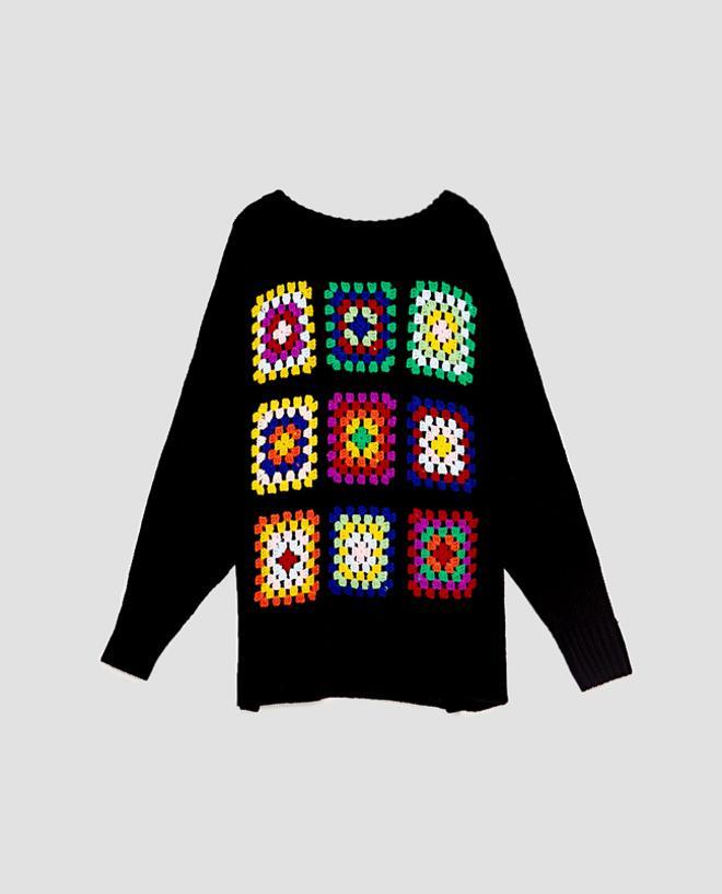 Jersey de crochet con diferentes colores de Zara