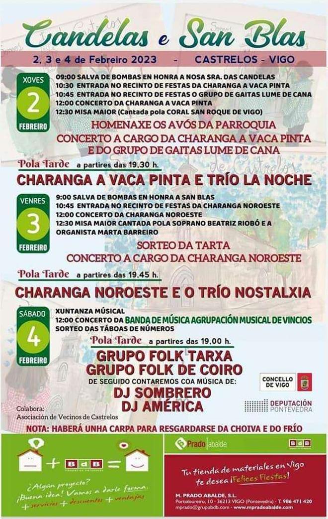 Programación de las fietas en honor a Nosa Señora das Candelas y San Blas en Castrelos.