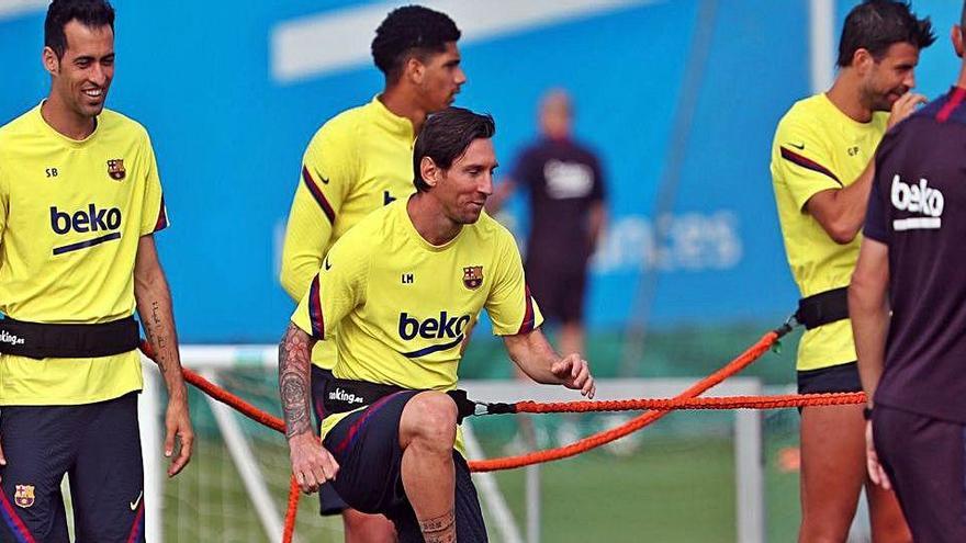Leo Messi (centre) durant una de les sessions de la setmana passada