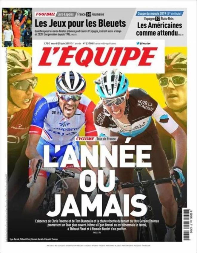 La portada de LÉquipe del 25 de junio
