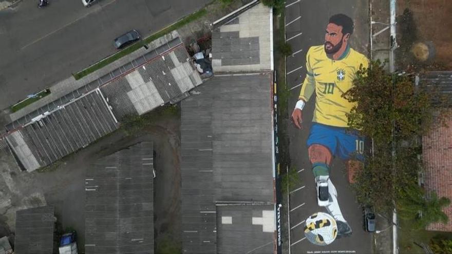 Impresionante mural de Neymar en el asfalto de la ciudad brasileña de Novo Hamburgo