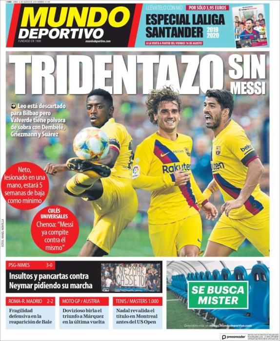 Portada MUNDO DEPORTIVO lunes 12 agosto 2019