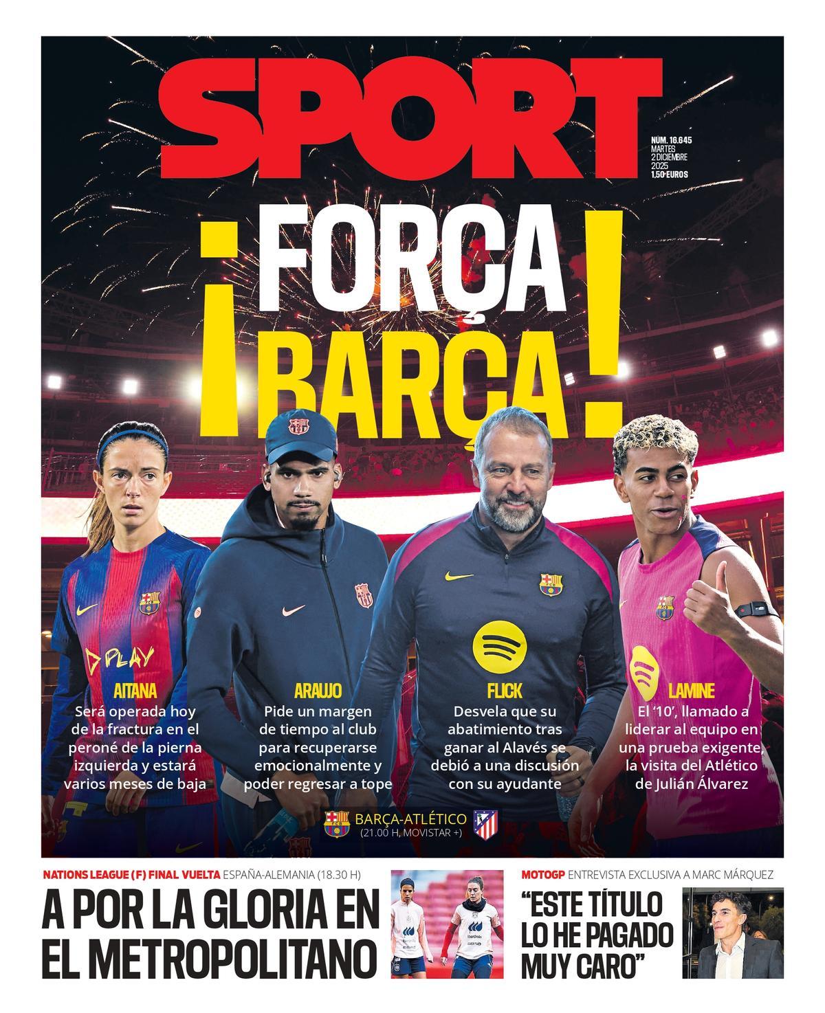 Esta es la portada de SPORT de hoy martes, 2 de diciembre de 2025