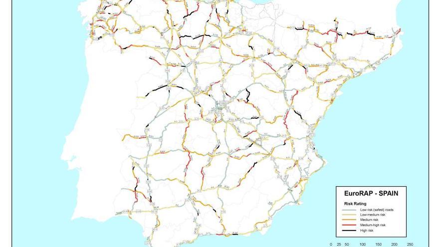 Mapa de puntos negros en carreteras españolas