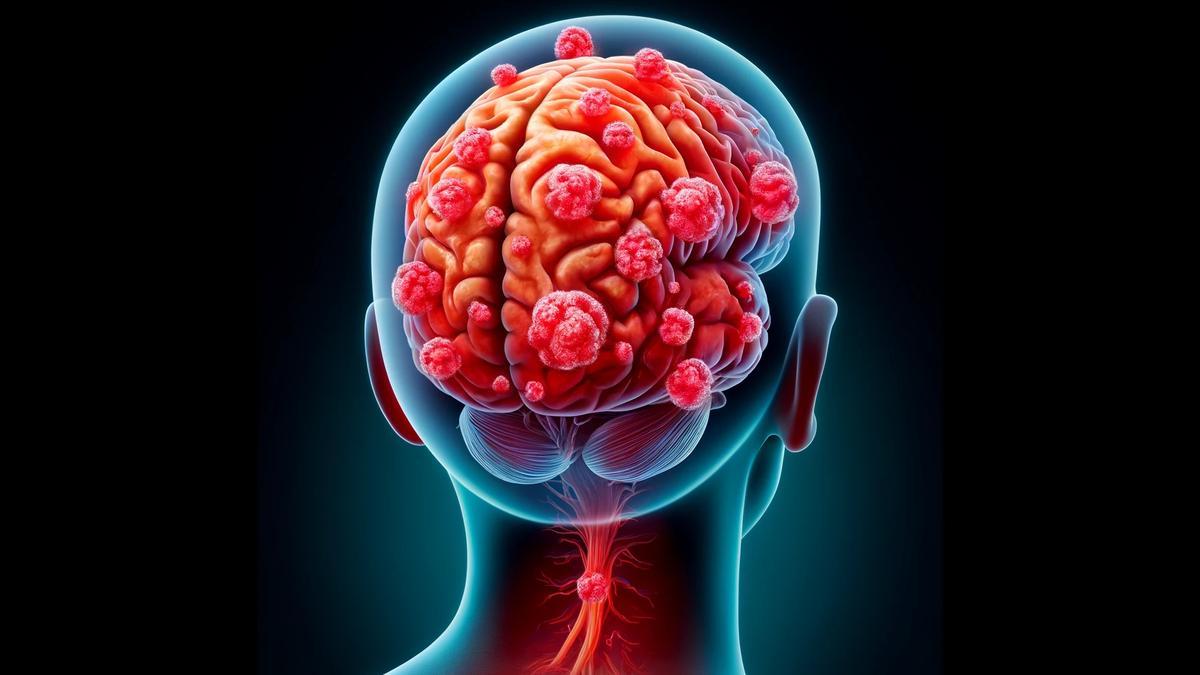 Ilustración que muestra de modo gráfico el detalle de un cerebro afectado por la infección de meningitis.