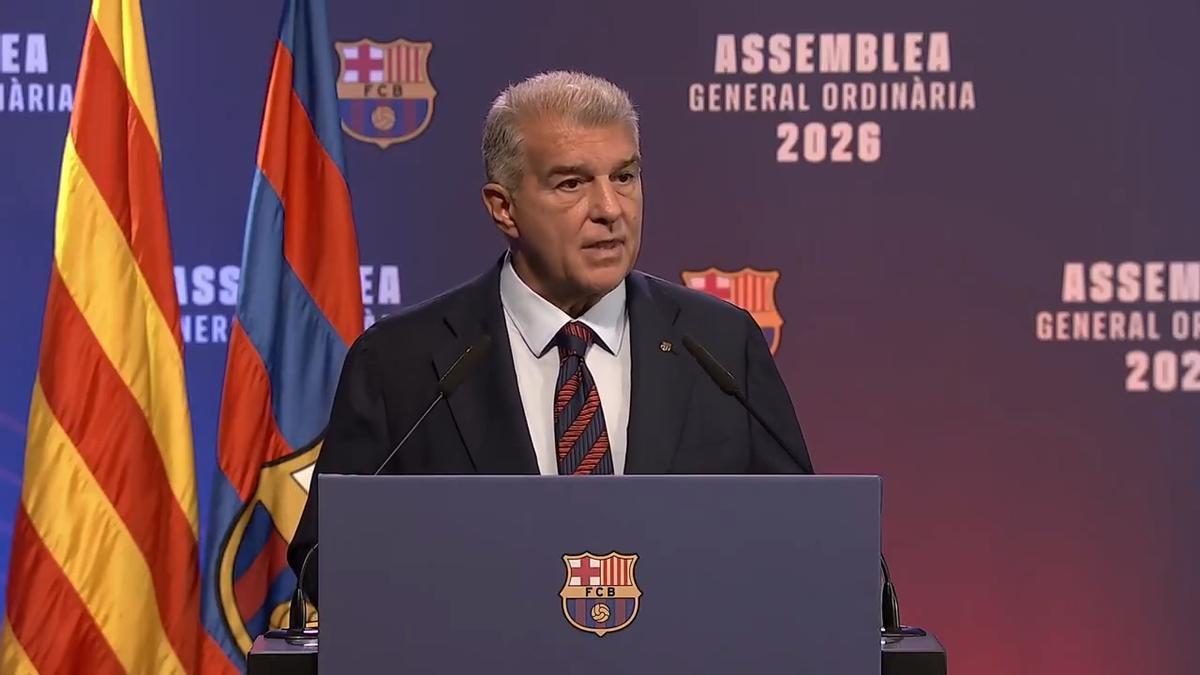 Joan Laporta a la Asamblea:  "El Barça es vuestro y hoy os necesitamos más que nunca para alzarlo a las cotas más altas para los próximos años."