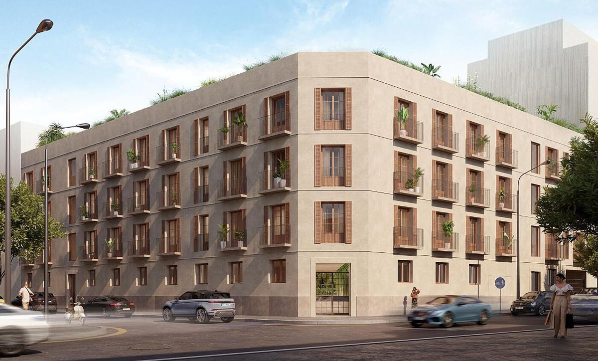 Recreación de cómo será la fachada exterior del edificio una vez terminado a final de año 2025