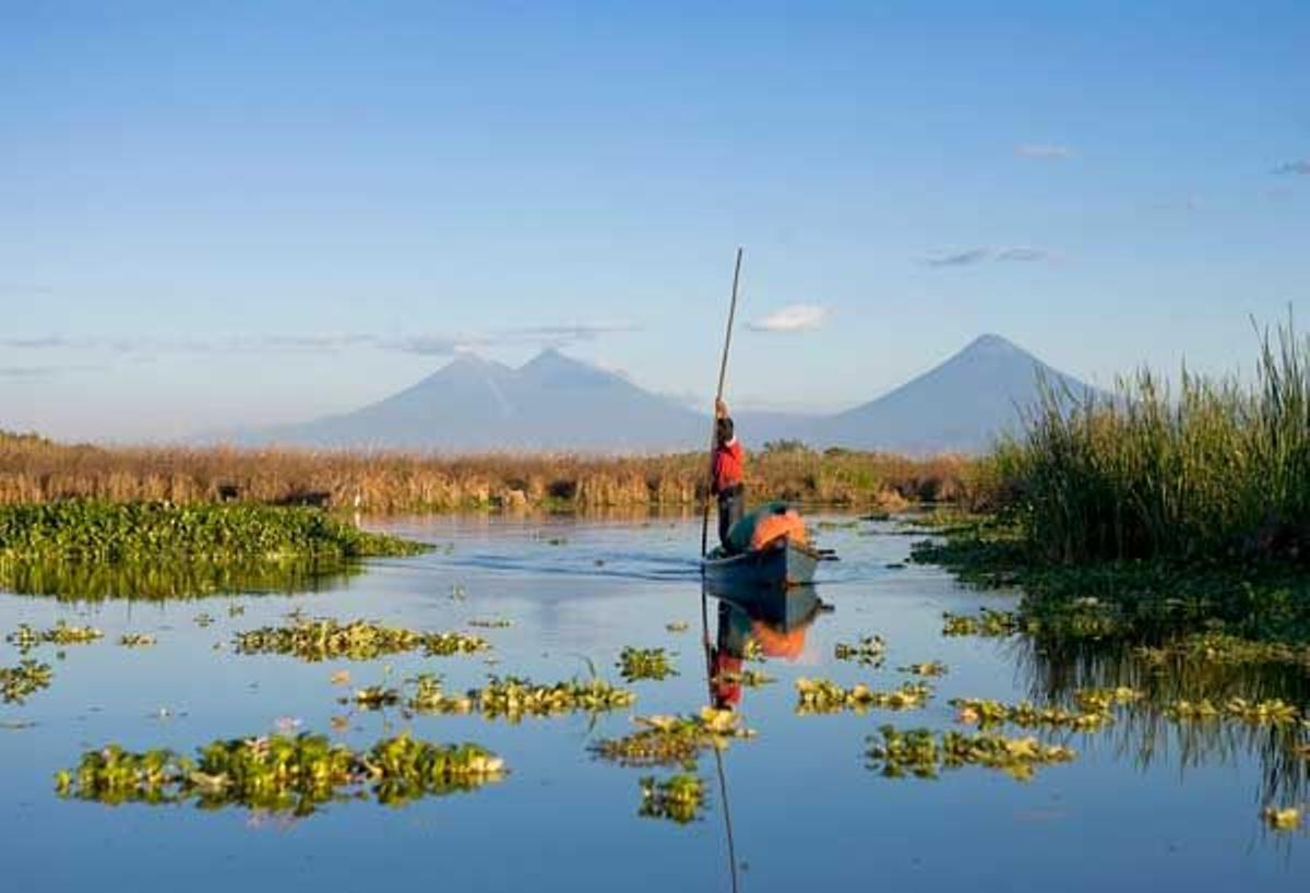 Los volcanes Agua y Pacaya vistos desde la Reserva Natural de Monterrico-Hawaii