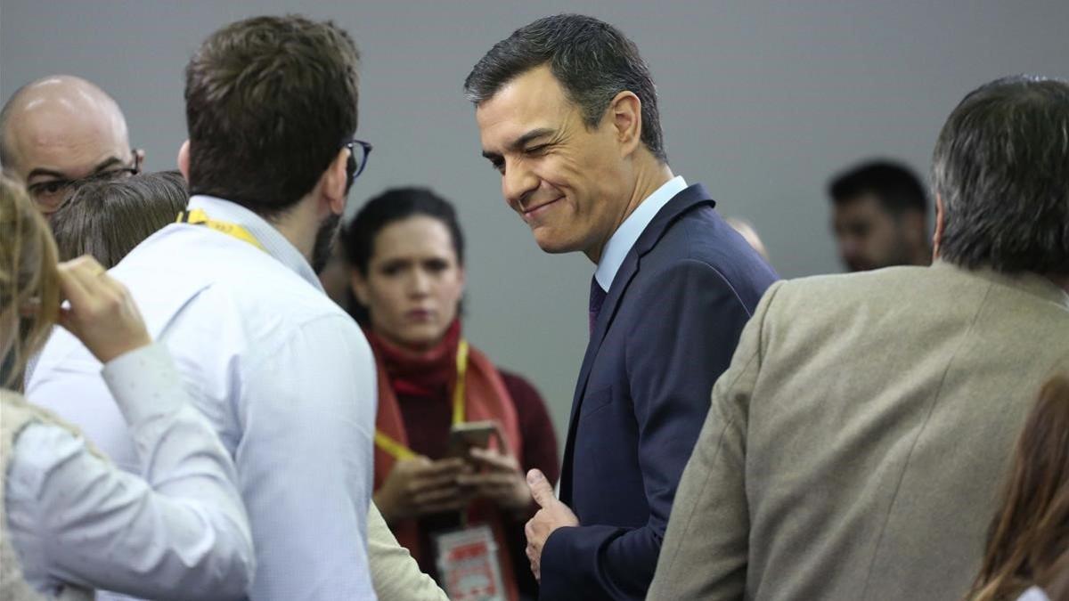 El presidente, Pedro Sánchez, durante su comparecencia ante los medios, esta mañana.