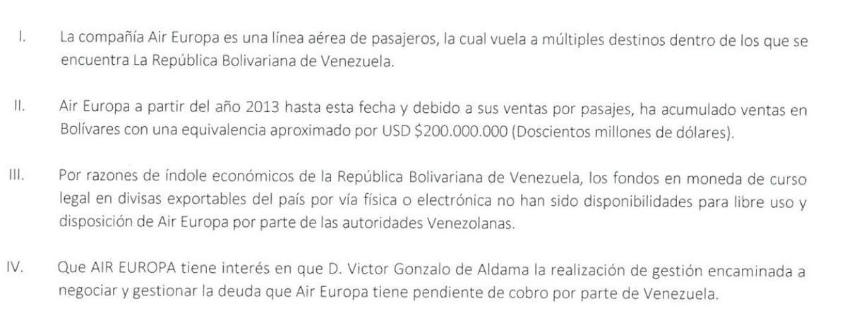 Extracto del contrato de 2019 entre Air Europa y Víctor de Aldama