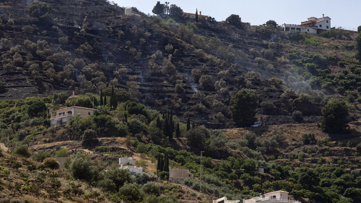 Vista de las zonas afectadas por el incendio originado en la localidad de Torrox