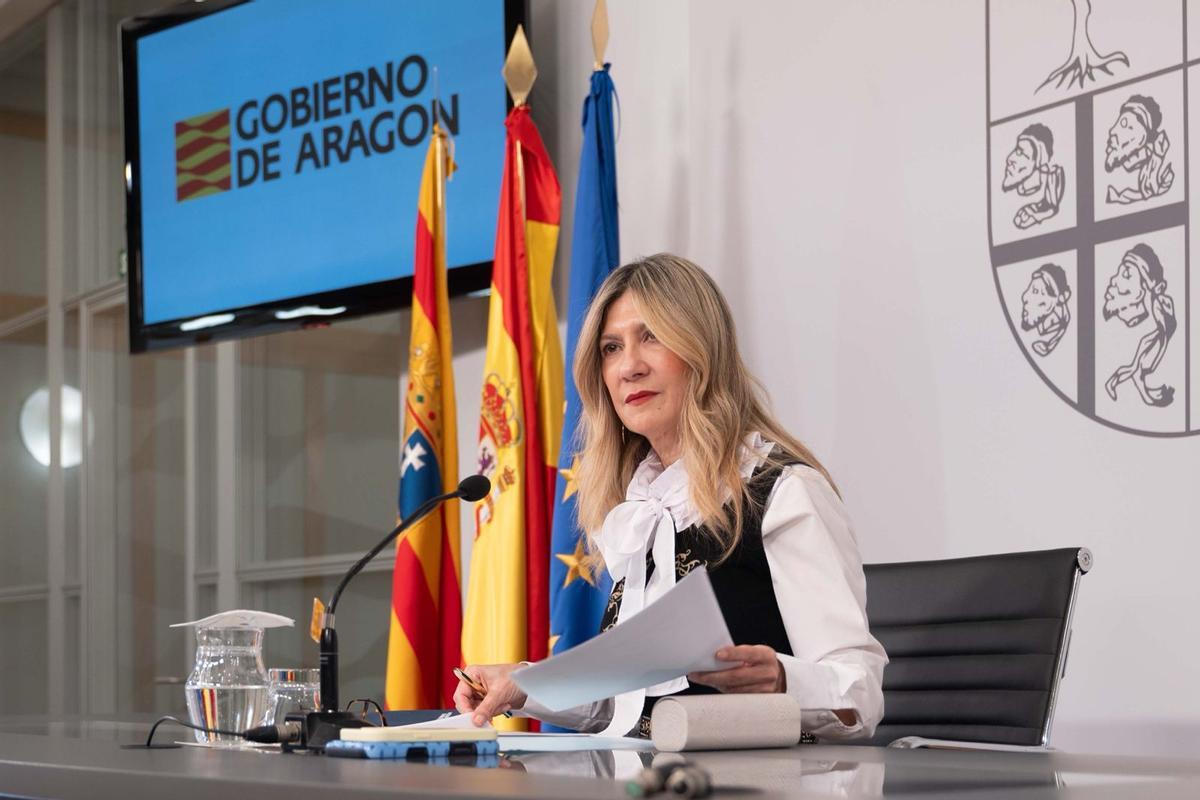 La vicepresidenta en funciones de Aragón, Mar Vaquero, este miércoles en rueda de prensa.
