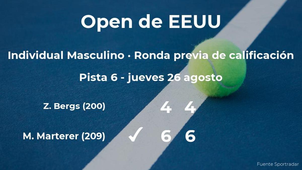 El tenista Maximilian Marterer ganó al tenista Zizou Bergs en la ronda previa de calificación del US Open
