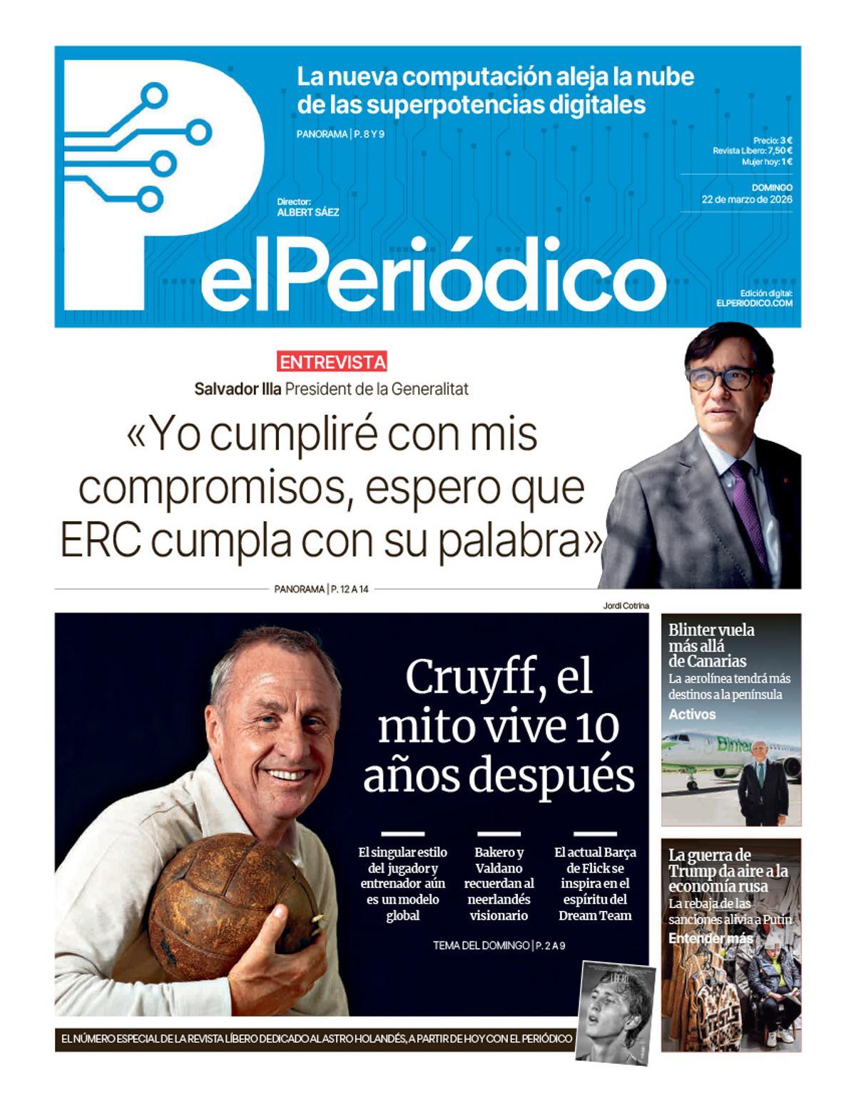La portada de EL PERIÓDICO del 22 de marzo de 2026