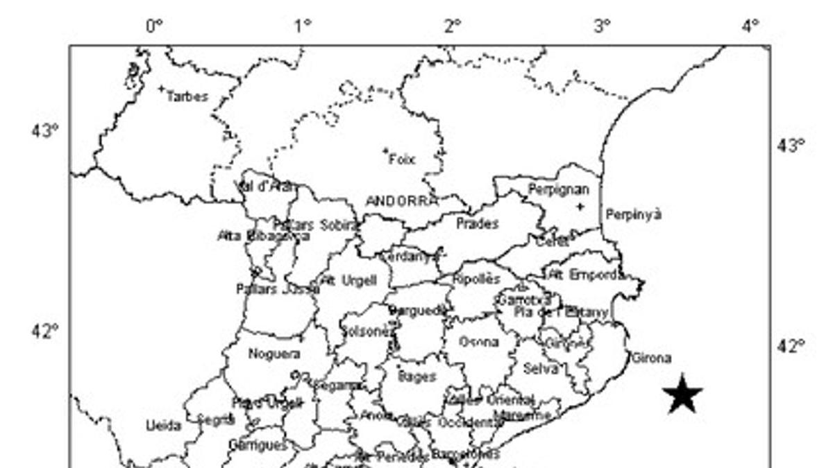 Mapa de situación del terremoto de la Costa Brava.