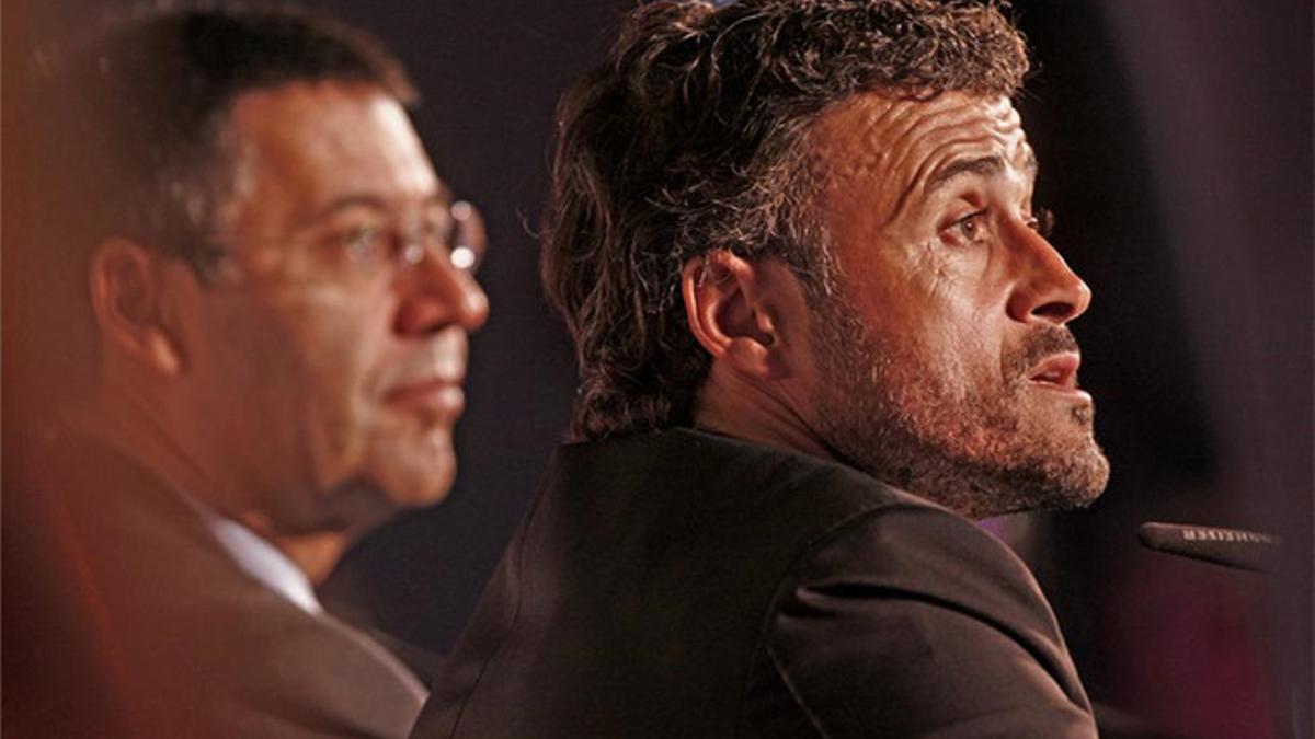 Bartomeu y Luis Enrique, durante la presentación del asturiano