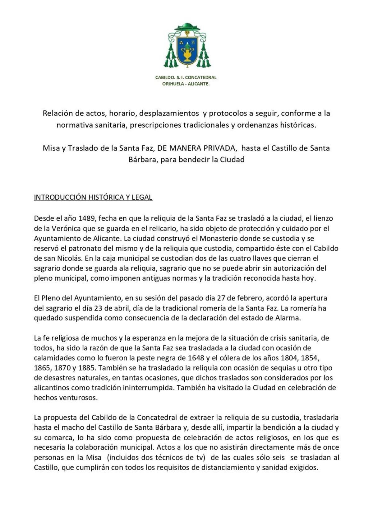 Coronavirus en Alicante: La Subdelegación del Gobierno deniega la salida extraordinaria de la Santa Faz