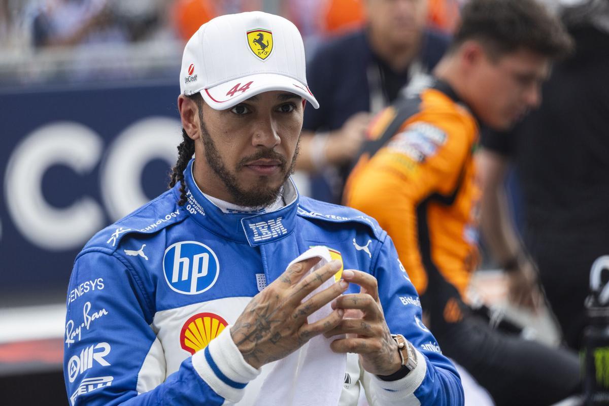MIAMI GARDENS (United States), 03/05/2025.- Scuderia Ferrari driver Lewis Hamilton of Britain in Parc ferme following the sprint race at the Miami International Autodrome in Miami Gardens, Florida, 03 May 2025. The 2025 Formula 1 Miami Grand Prix is held at the Miami International Autodrome on 04 May. (Fórmula Uno, Reino Unido) EFE/EPA/SHAWN THEW