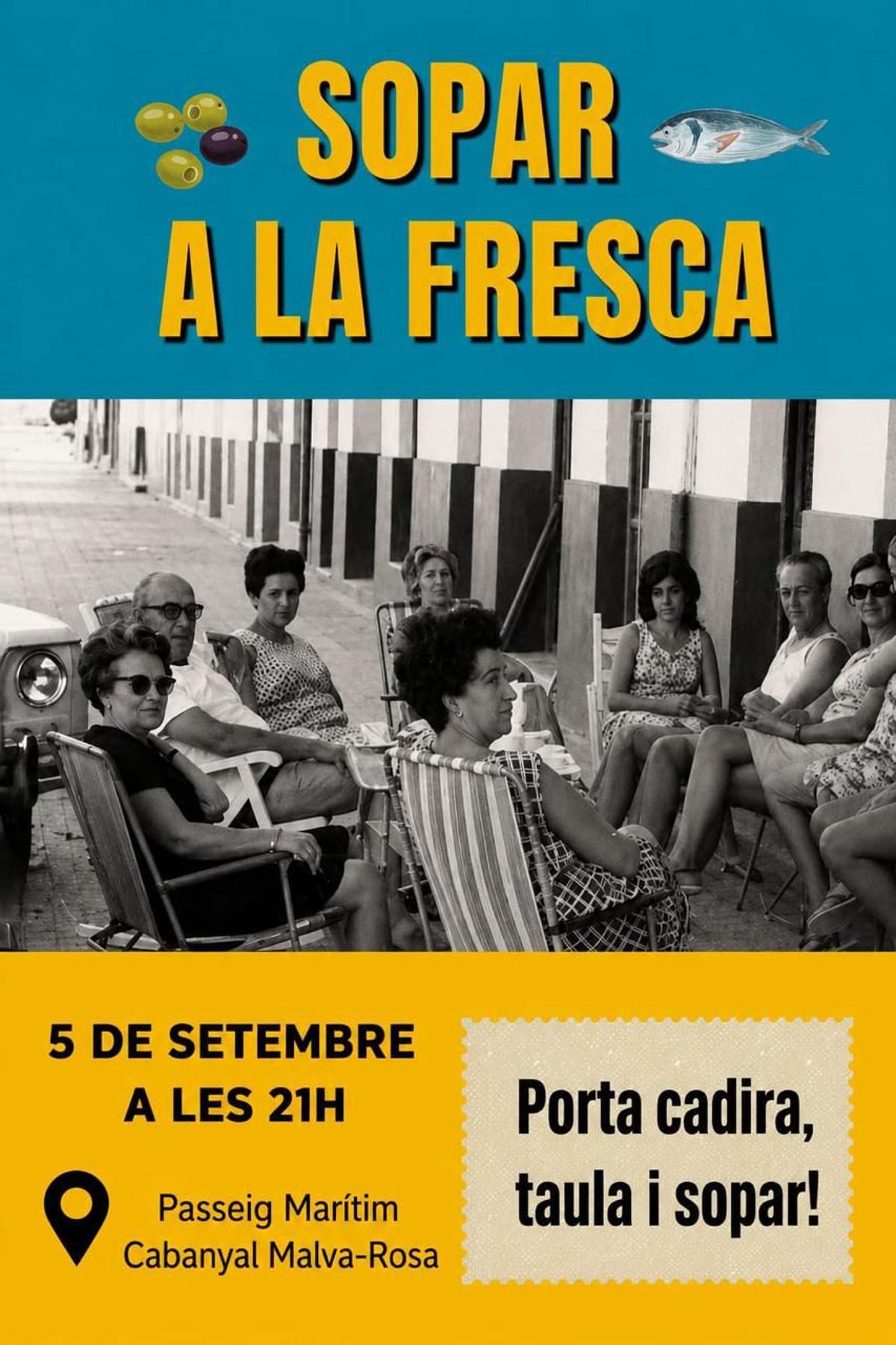 Cartel promocional del 'Sopar a la fresca' por parte de las asociaciones vecinales
