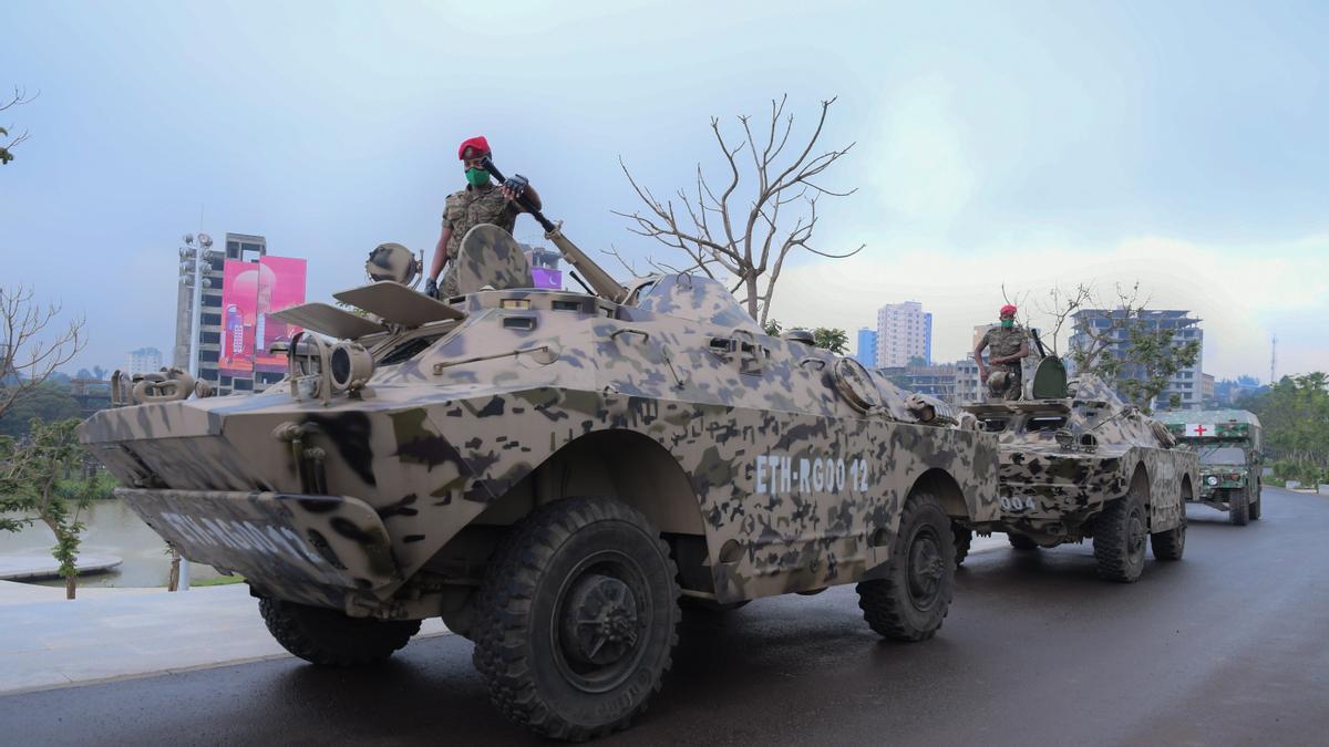 Un tanque de las Fuerzas Nacionales de Defensa Etíopes, en Adís Abeba en septiembre de 2020.