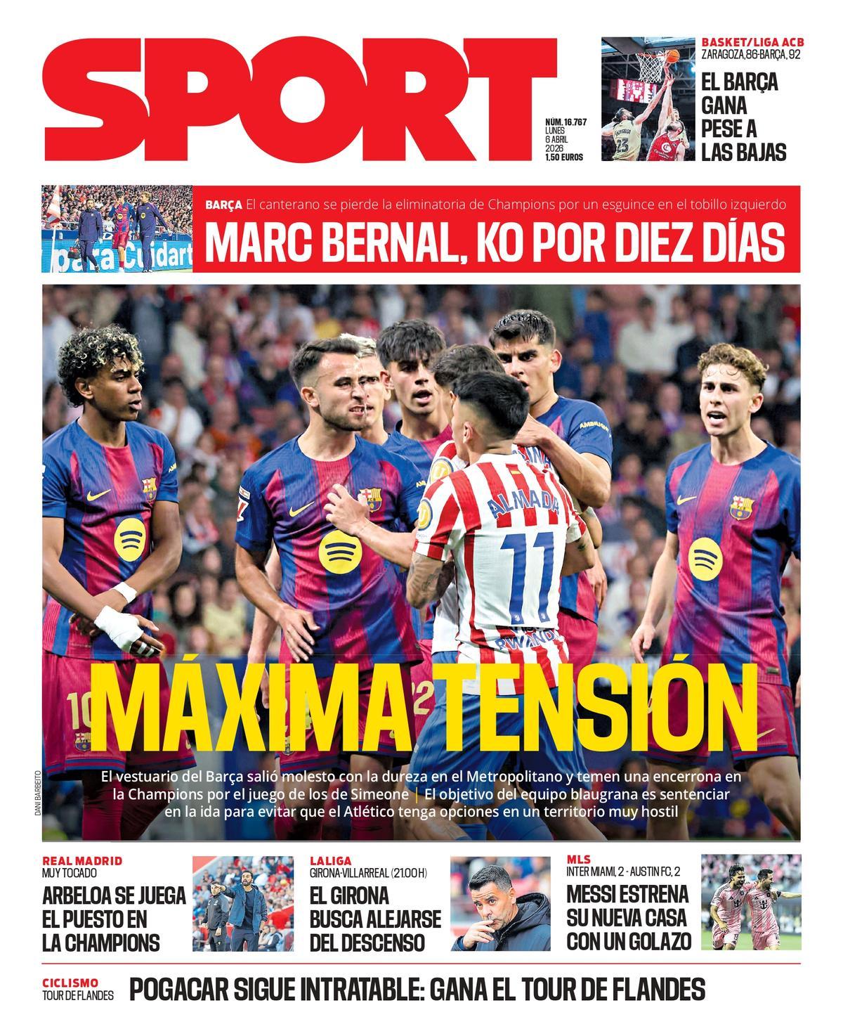 Esta es la portada de SPORT de hoy lunes, 6 de abril de 2026