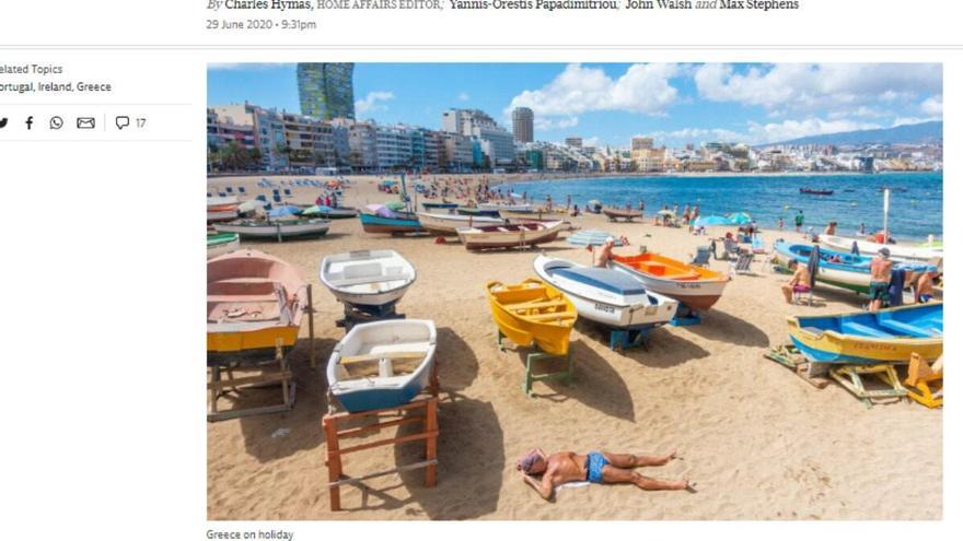 Edición digital del &#039;Telegraph&#039; donde sitúan Las Canteras en Grecia