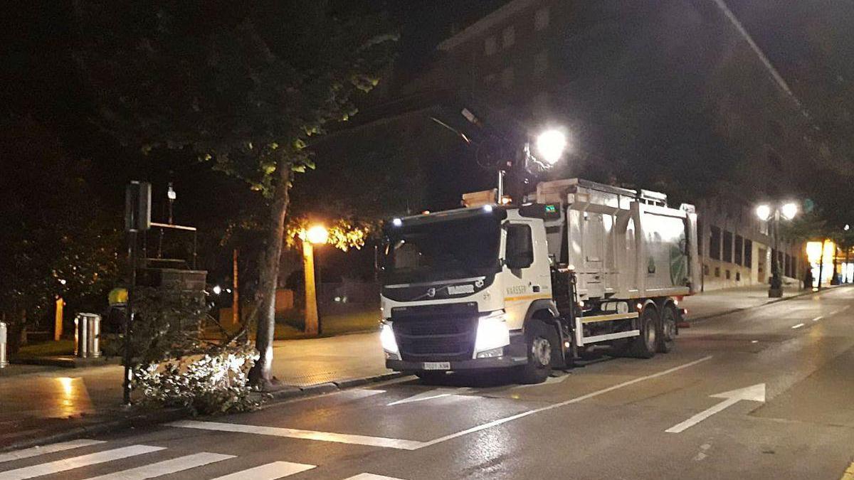 Un camión de recogida de basuras daña un arbol en Buenavista