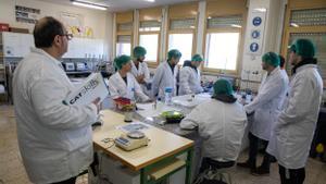 Alumnado de FP en el laboratorio en un instituto público de Badalona.