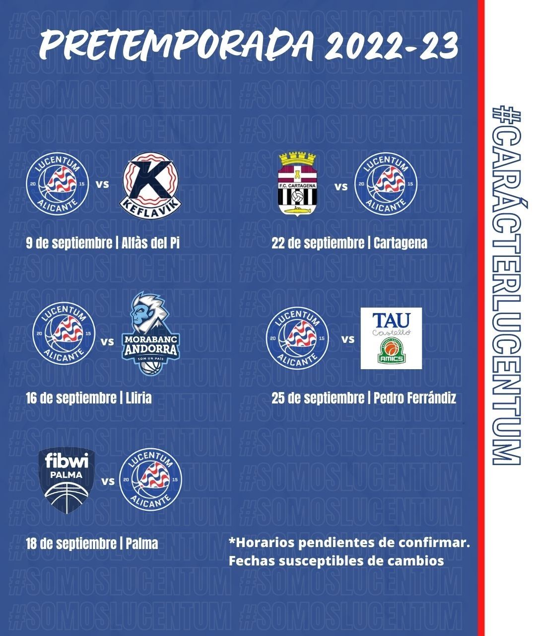 Calendario de amistosos facilitado por el HLA Alicante a los medios de comunicación.