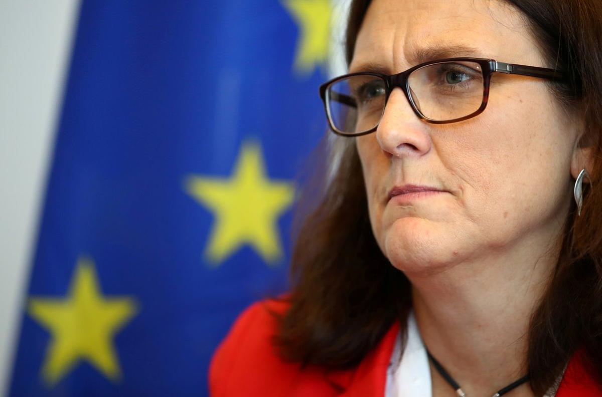 FILE PHOTO: European Trade Commissioner Cecilia Malmstrom attends an interview with Reuters in Geneva, Switzerland June 14, 2019. REUTERS/Denis Balibouse/File Photo