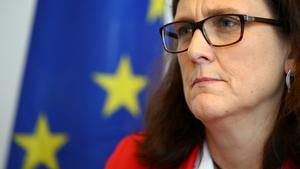 FILE PHOTO: European Trade Commissioner Cecilia Malmstrom attends an interview with Reuters in Geneva, Switzerland June 14, 2019. REUTERS/Denis Balibouse/File Photo