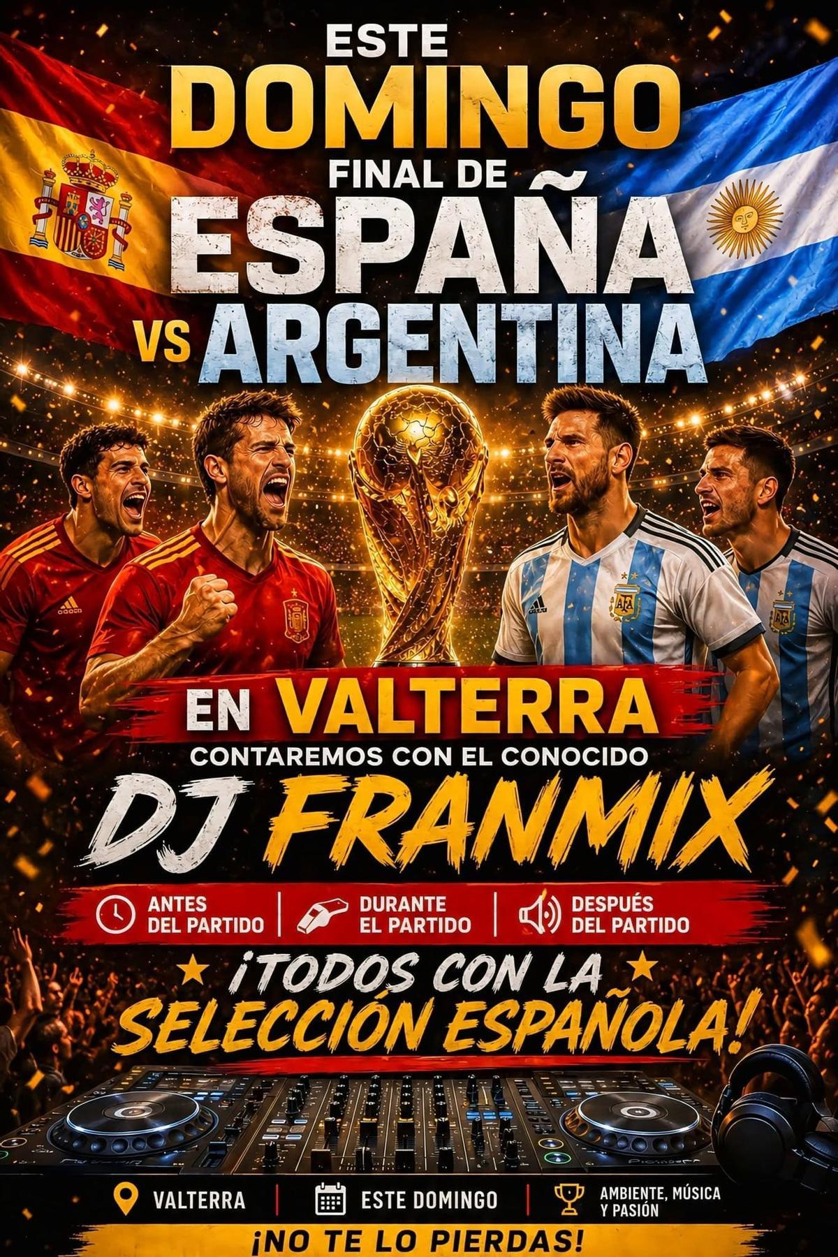 Cartel para ver la final del Mundial de Fútbol en la Plaza de Valterra, en Arrecife.