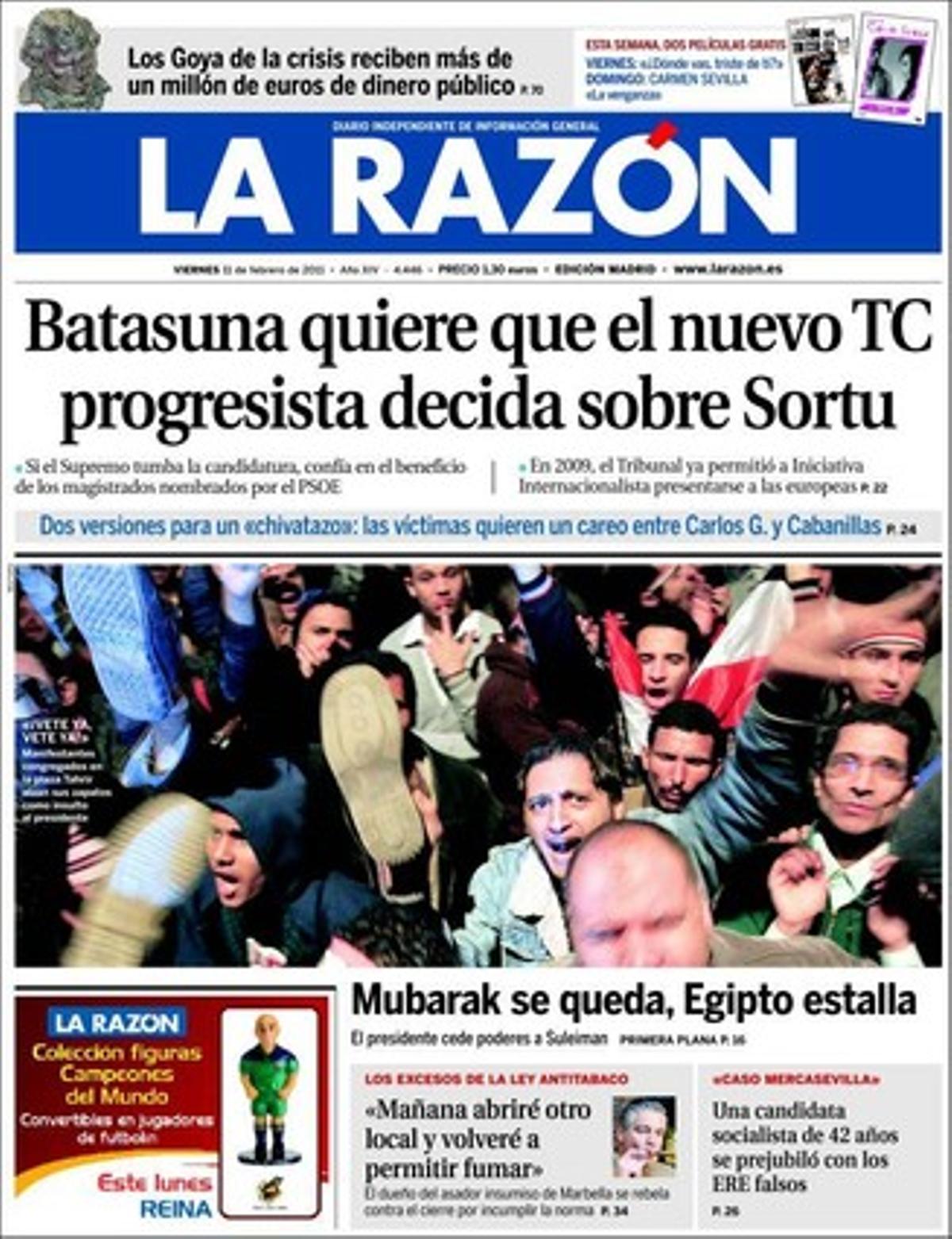 ’La Razón’ també destaca que més de 825.000 aturats no podran cobrar l’ajuda de 400 euros que s’aprova avui i que la gala dels premis Goya se sufraga amb més d’un milió d’euros públics.