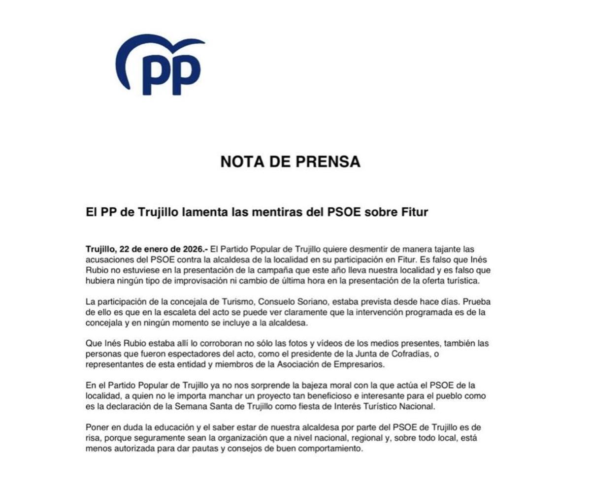 NOTA DE PRENSA DEL PARTIDO POPULAR