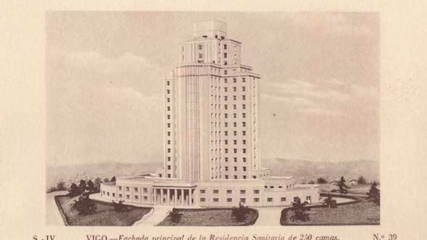 Postal antigua ilustrada con el que se convirtió en el segundo edificio más alto de España