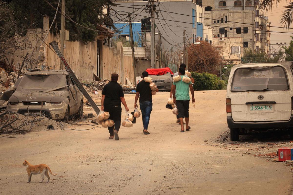 Caos y destrucción en uno de los barrios de la ciudad de la ciudad de Gaza tras un bombardeo de Israel
