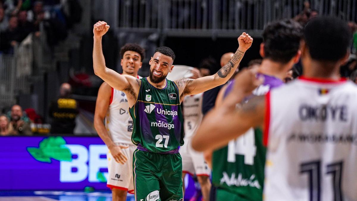 Chris Duarte celebra una acción en el Unicaja-MoraBanc Andorra.