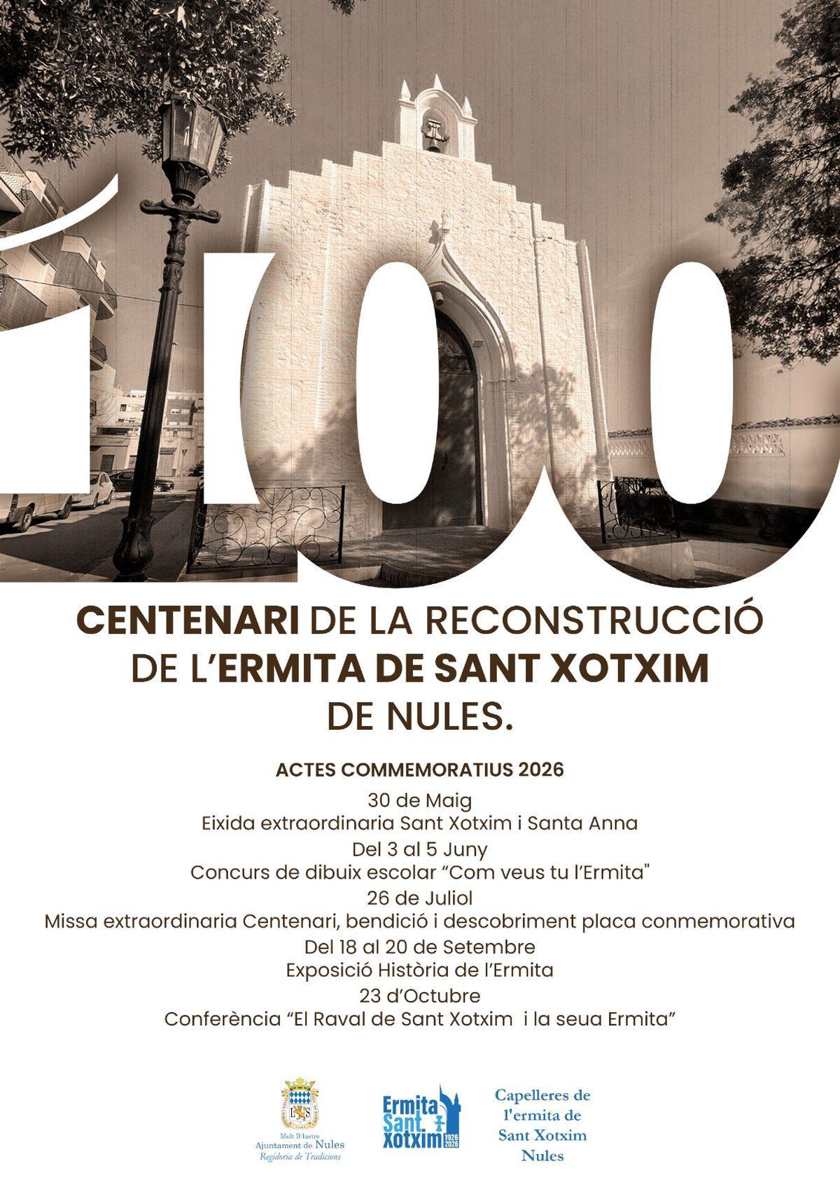Imagen del cartel con los actos conmemorativos del centenario de la reconstrucción de la ermita.