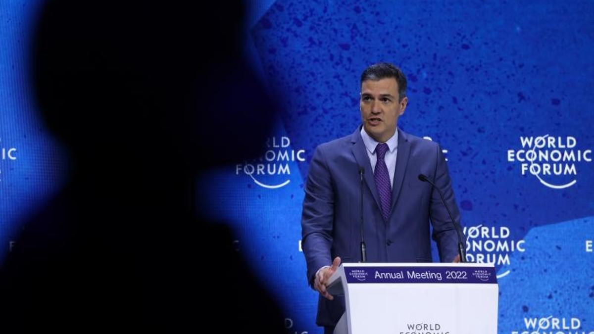 El presidente del Gobierno, Pedro Sánchez, durante su discurso en el Foro Económico de Davos, este 24 de mayo de 2022.