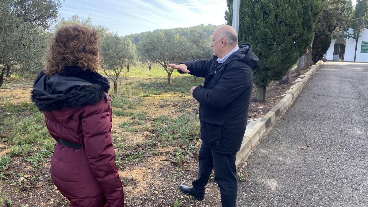 El alcalde de Agullent junto a los terrenos adquiridos para ampliar el cementerio.