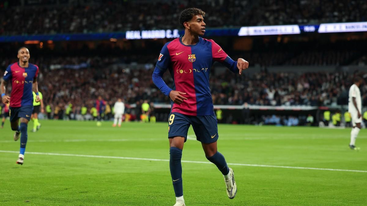 Lamine celebró su tanto en el Bernabéu