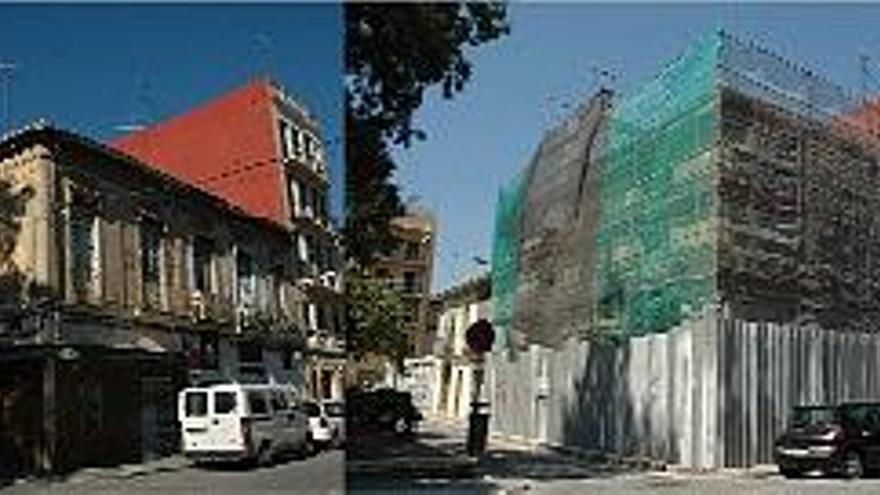 en proceso de derribo. El edificio del Horno de la Estrella con su torre-miramar antes y después del derribo.