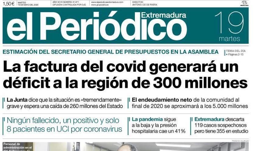 Esta es la portada de EL PERIÓDICO EXTREMADURA correspondiente al día 19 de mayo del 2020