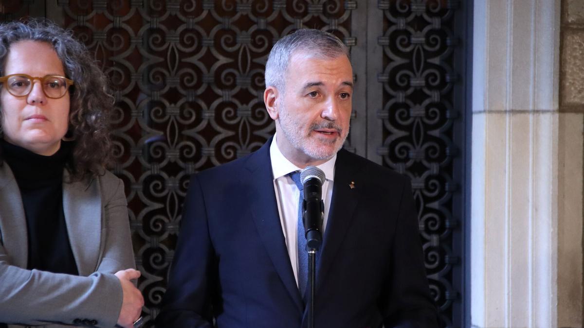 El alcalde Jaume Collboni en su comparecencia en el Ayuntamiento de Barcelona.