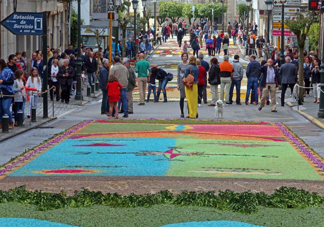 Las alfombras florales llegaron hasta las escaleras de San Benito, pero no las cubrieron