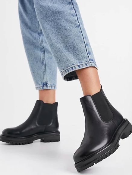 Botas Chelsea negras de corte ancho y cuero auténtico con suela gruesa de Rule London