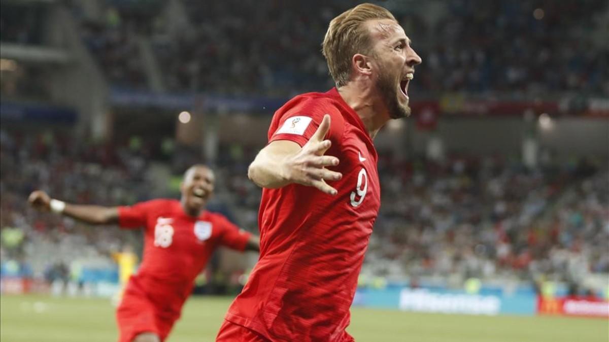 Harry Kane celebra el tanto de la victoria de su equipo en el minuto 92