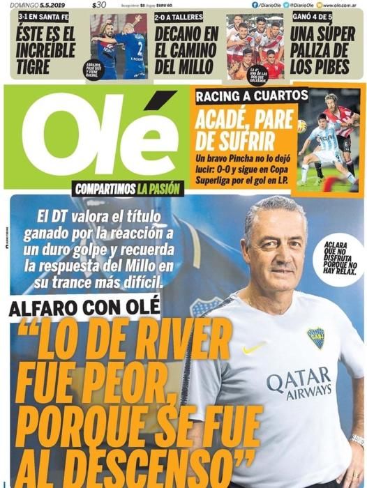 Portada OLÉ domingo 5 de mayo de 2019.