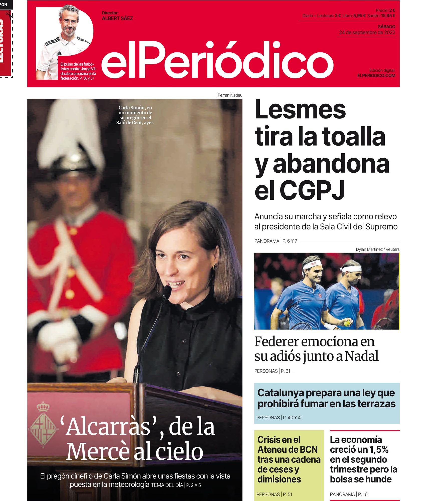 La portada de EL PERIÓDICO del 24 de septiembre de 2022